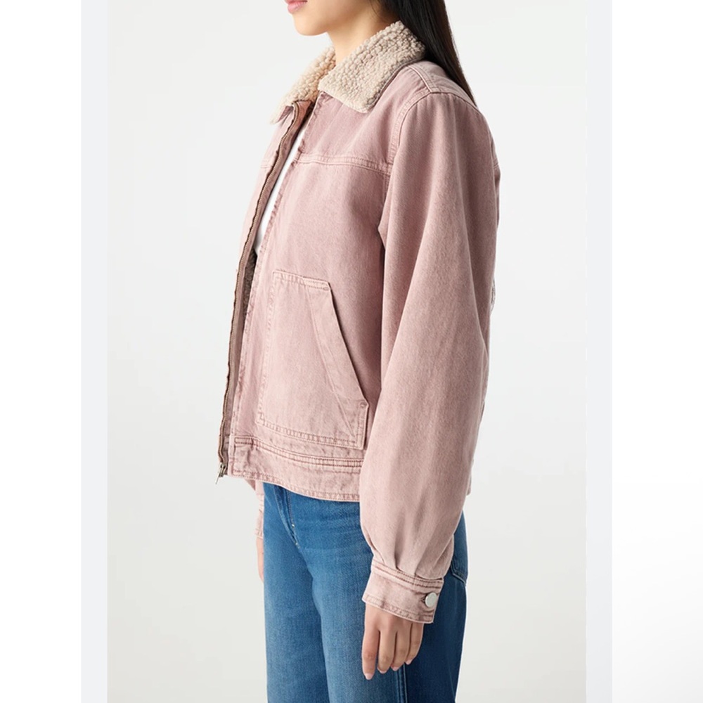 AMO Anthropologie Zoe Sherpa Lined Collar Zip Front Jacket in Tawny Pink Small - Picture 2 of 12